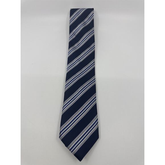 Pal Zileri Blue, Silver And White Striped Men's Neck Tie Made In Italy - Picture 1 of 14